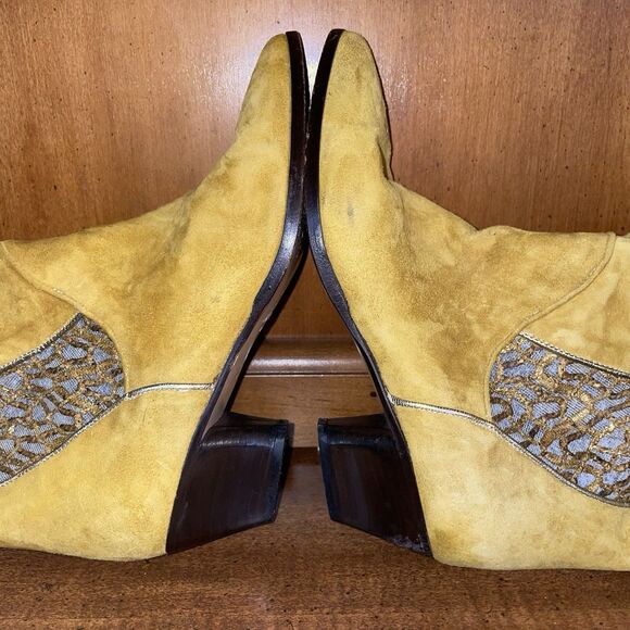 Vintage Andrea Borgini Suede Cowgirl Boots Gold Sheer 80s 90s Italy Sz 6 Western - Picture 7 of 16